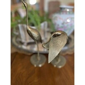 Vintage Brass Crane Bird Pair Figurines 12” Hollywood Regency MCM Chinoiserie